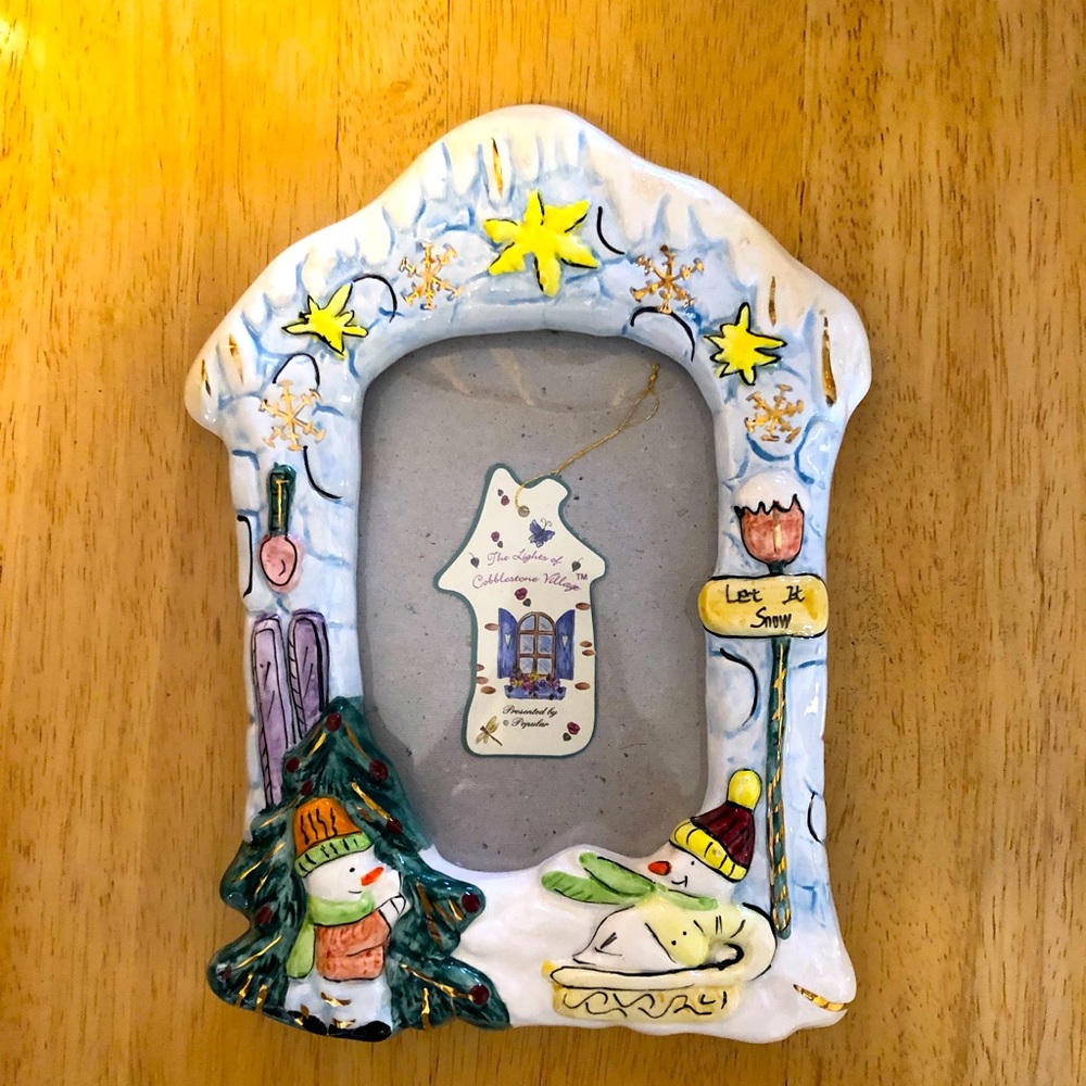 Lights of Cobblestone Village Snowman Picture Frame
